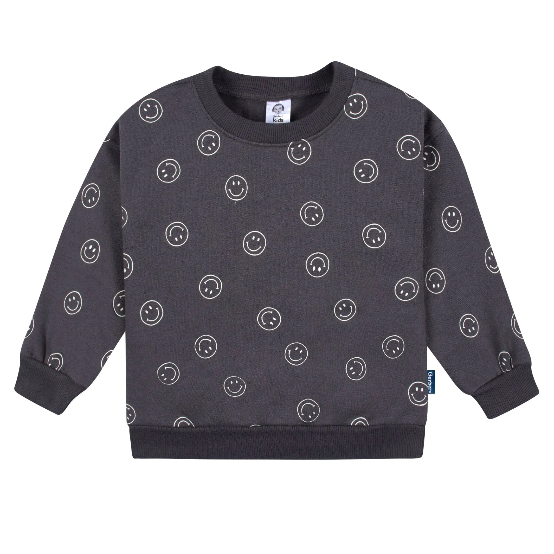 2-Piece Infant and Toddler Boys Charcoal Smiley Sweatshirt & Pant Set