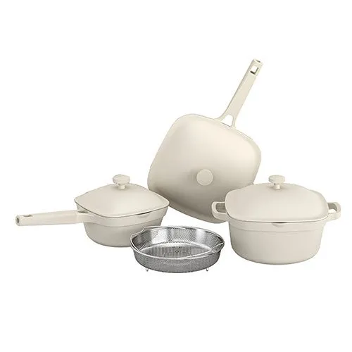 7pc Nonstick Ceramic Cast Aluminum Cookware Set, Cream