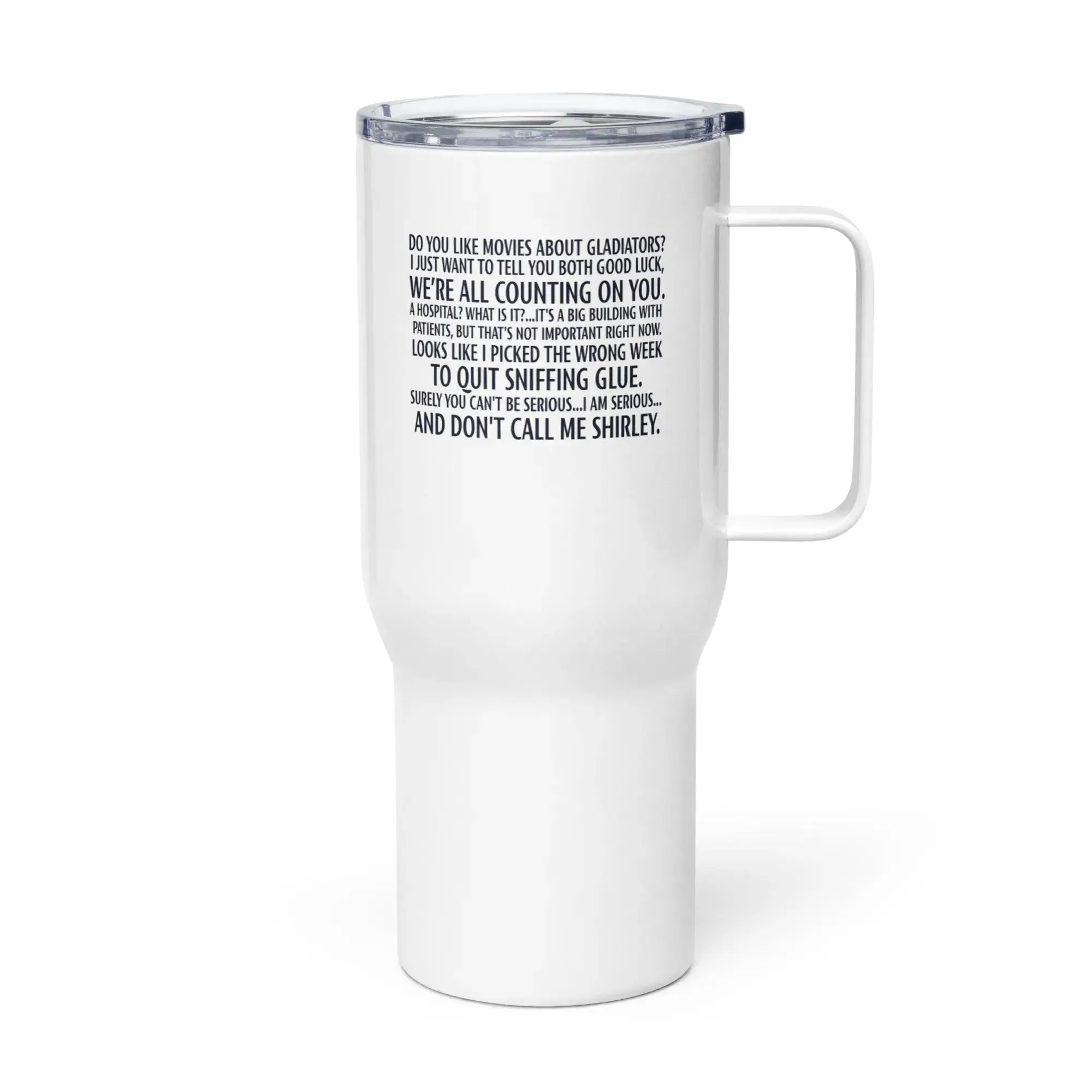 Airplane! Travel mug with a handle