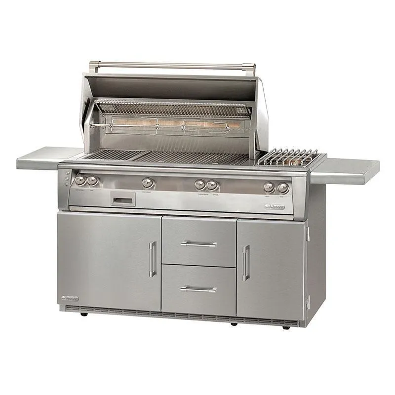 Alfresco 56" Freestanding Grill on Refrigerated Base in Stainless Steel W/Rotisserie & Side Burner -NG