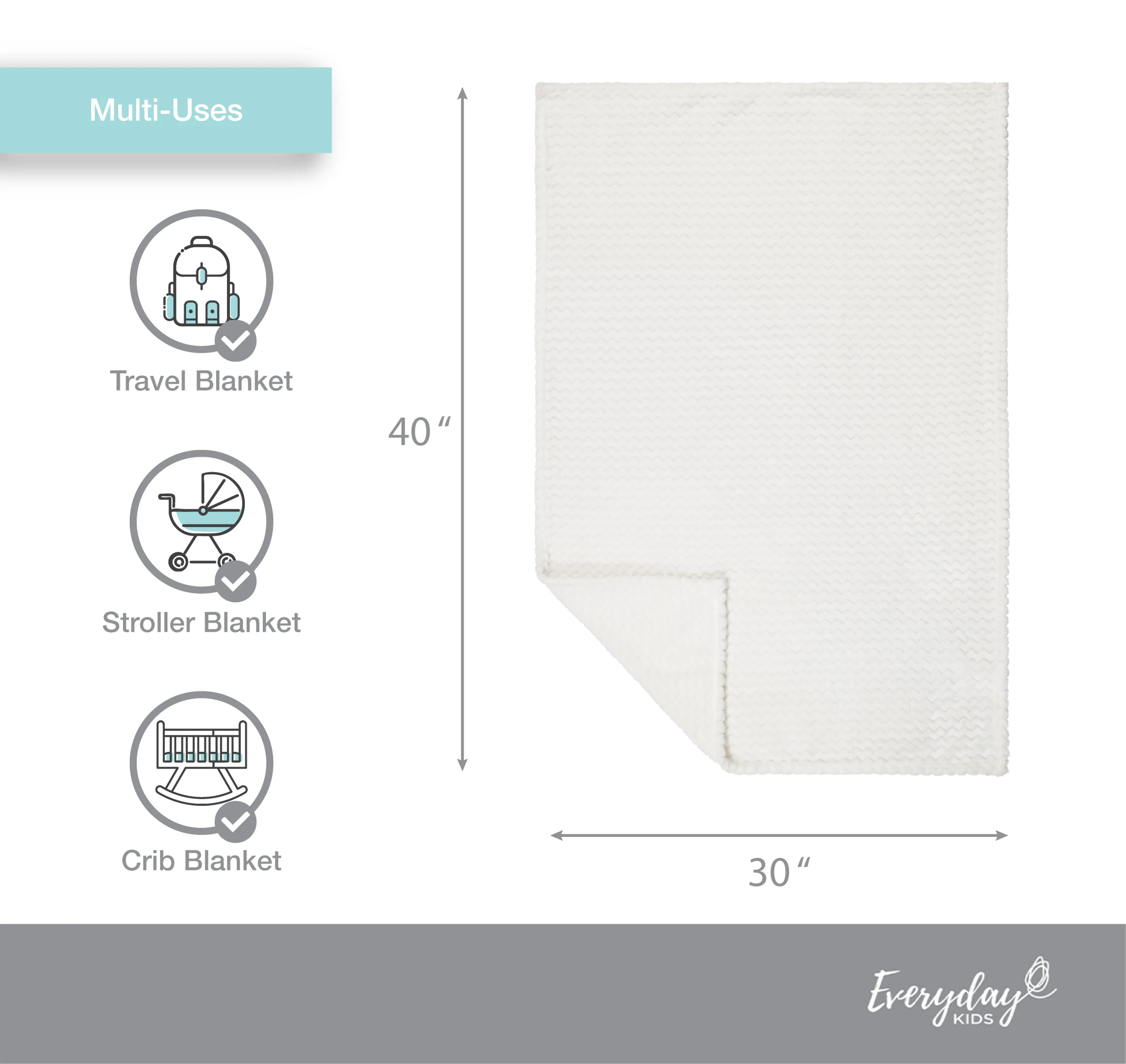 Baby Fleece Blanket - 30" by 40" -  White Zigzag