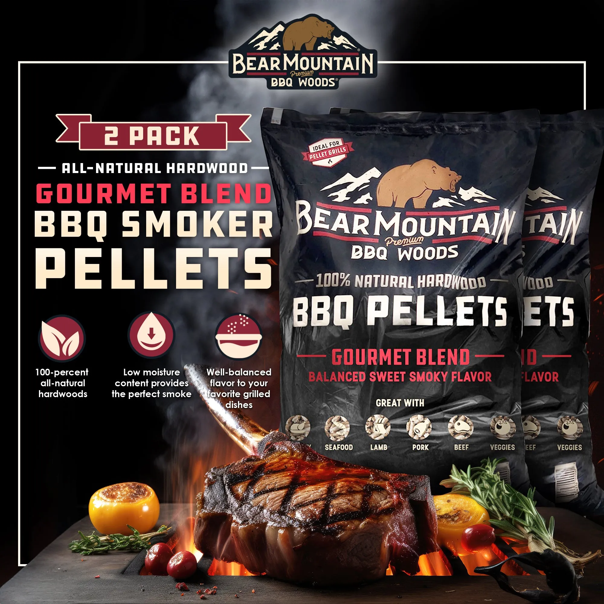 Bear Mountain BBQ All-Natural Hardwood Gourmet Smoker Pellets, 40 lbs (2 Pack)