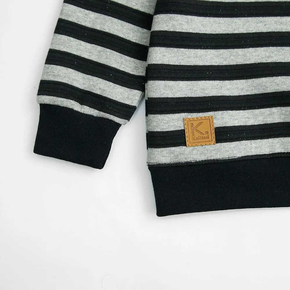 Black and Grey strip Sweatshirt in fleece for Kids