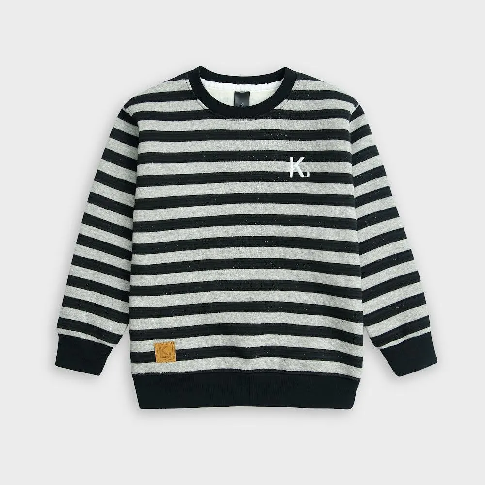 Black and Grey strip Sweatshirt in fleece for Kids