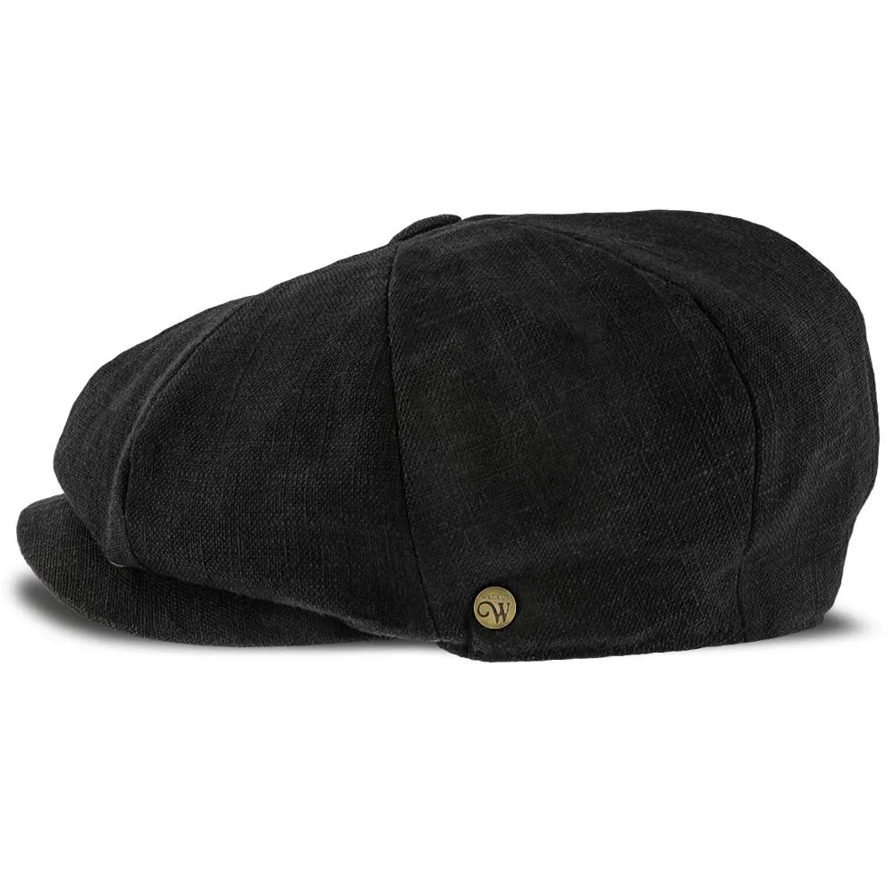 Boardwalk-Walrus Hats Black Linen/Cotton Blend 8 Panel Newsboy Cap