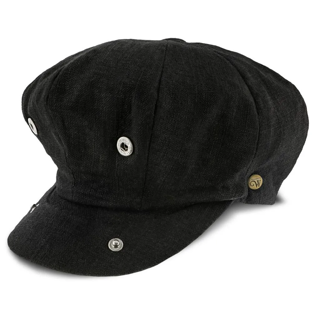 Boardwalk-Walrus Hats Black Linen/Cotton Blend 8 Panel Newsboy Cap