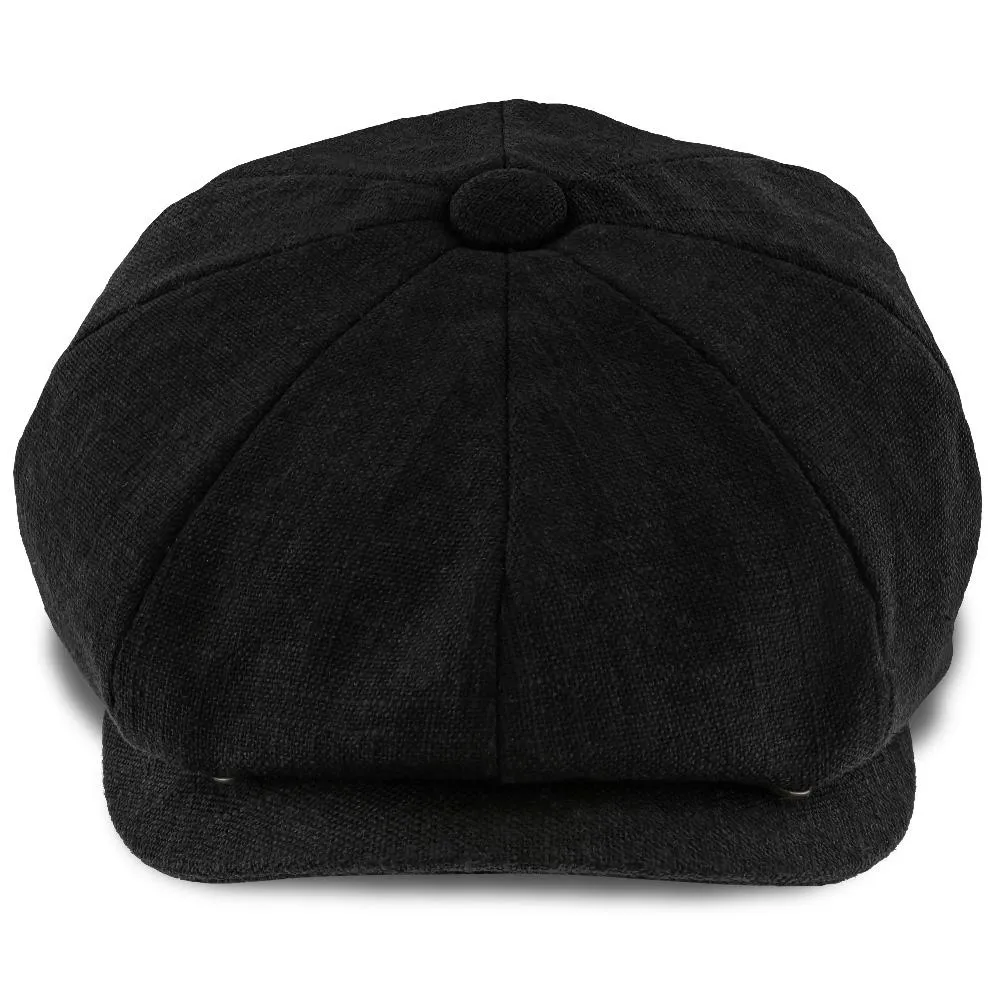 Boardwalk-Walrus Hats Black Linen/Cotton Blend 8 Panel Newsboy Cap