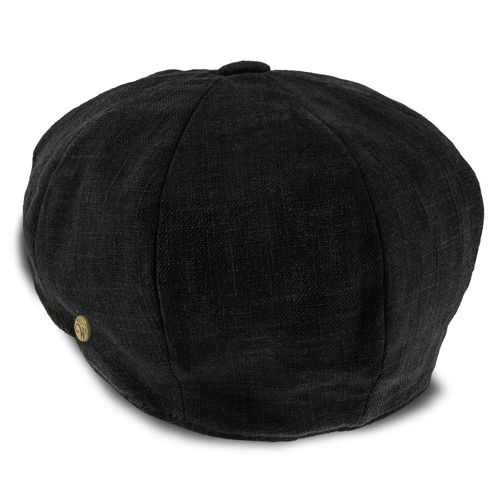 Boardwalk-Walrus Hats Black Linen/Cotton Blend 8 Panel Newsboy Cap