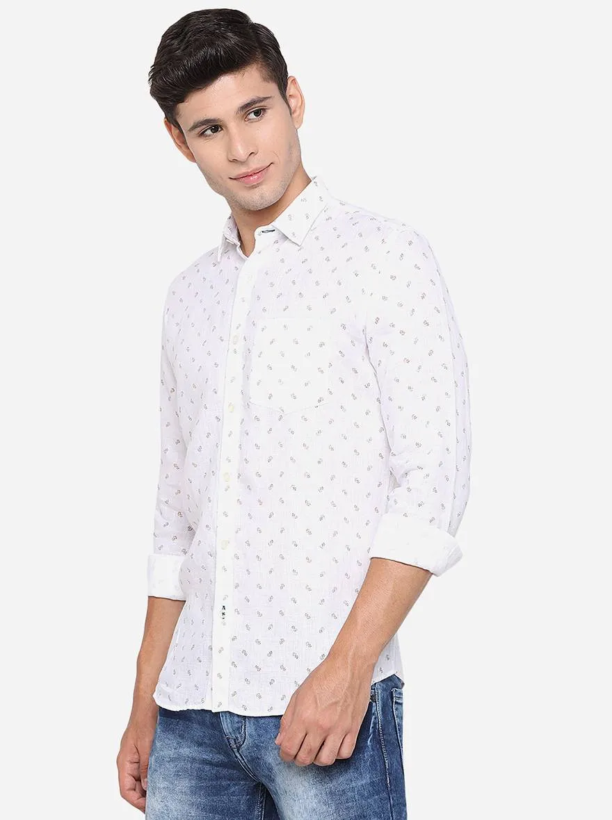 Bright White Printed Slim Fit Casual Shirt | JadeBlue