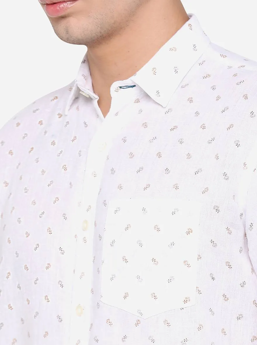 Bright White Printed Slim Fit Casual Shirt | JadeBlue