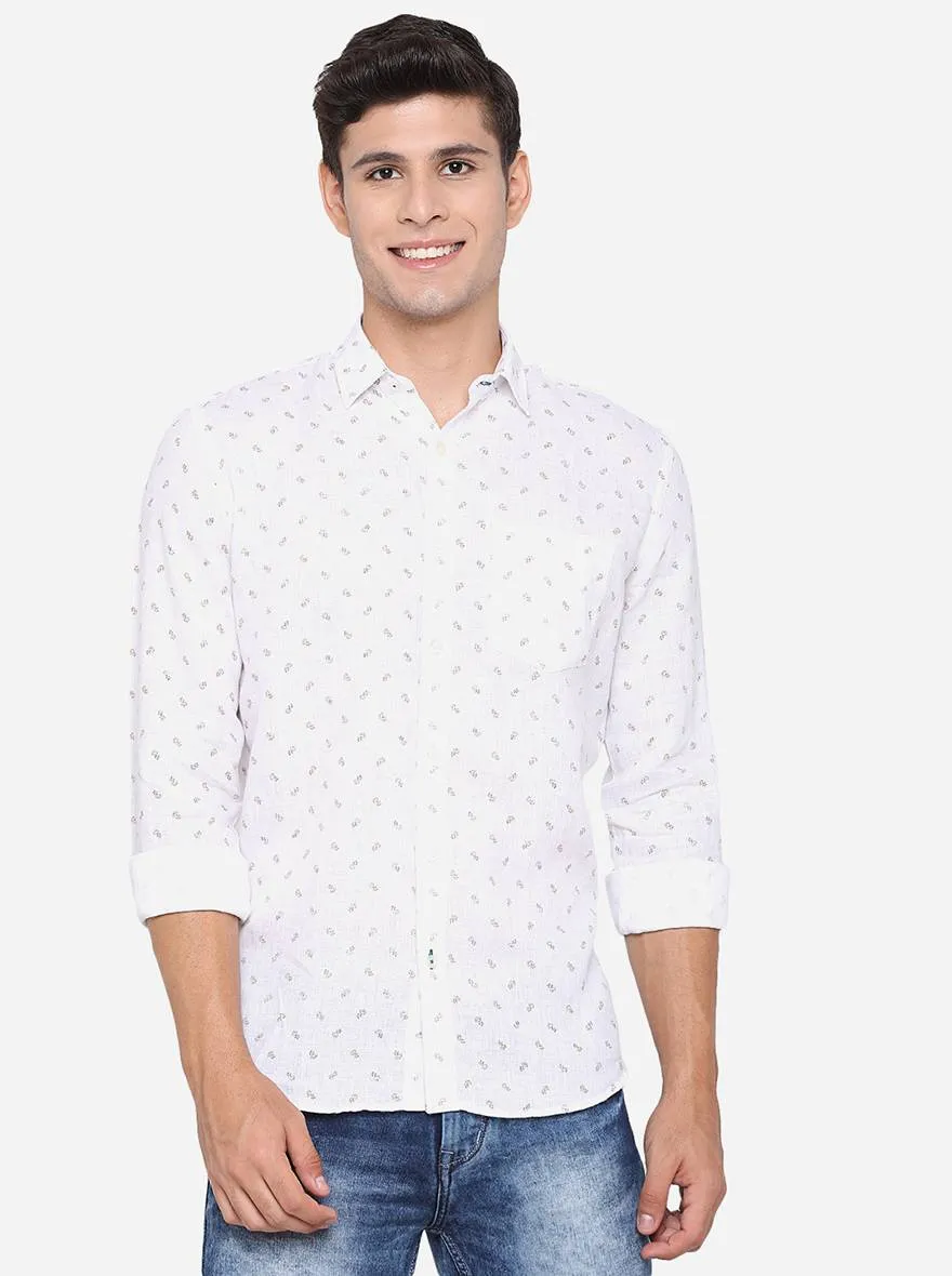 Bright White Printed Slim Fit Casual Shirt | JadeBlue