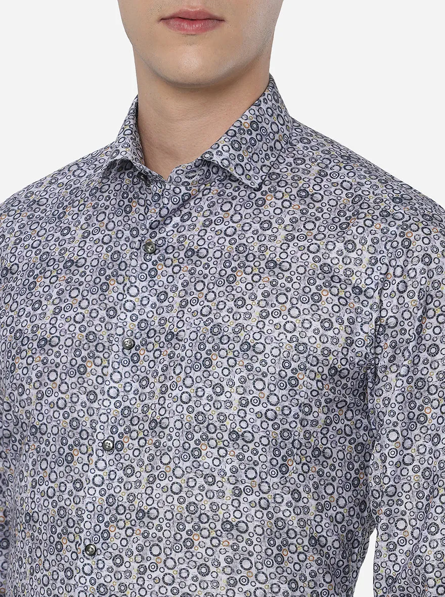 Cloudly Grey Printed Slim Fit Party Wear Shirt | Greenfibre