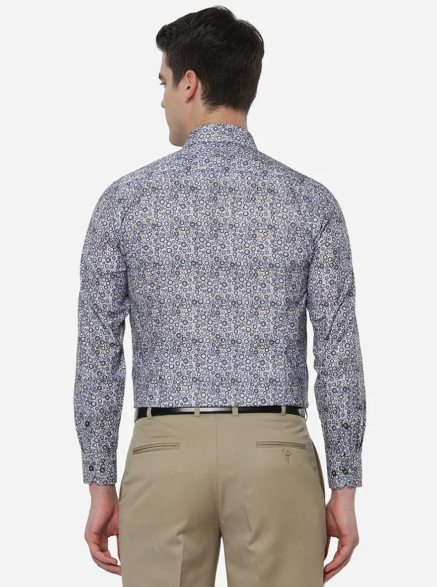 Cloudly Grey Printed Slim Fit Party Wear Shirt | Greenfibre