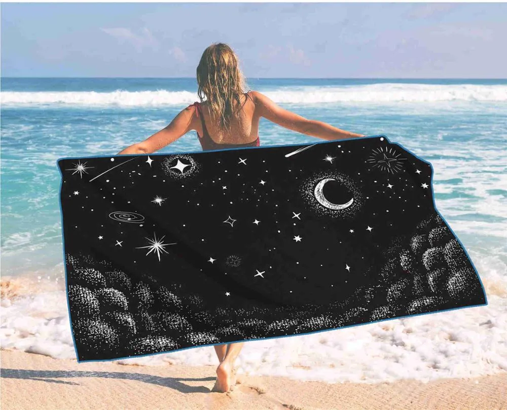 Coconut Tree Starry Sky Digital Printed Beach Towel For Adult Quick Drying Swimming Surf Shower Towel Travel Yoga Beach Blanket