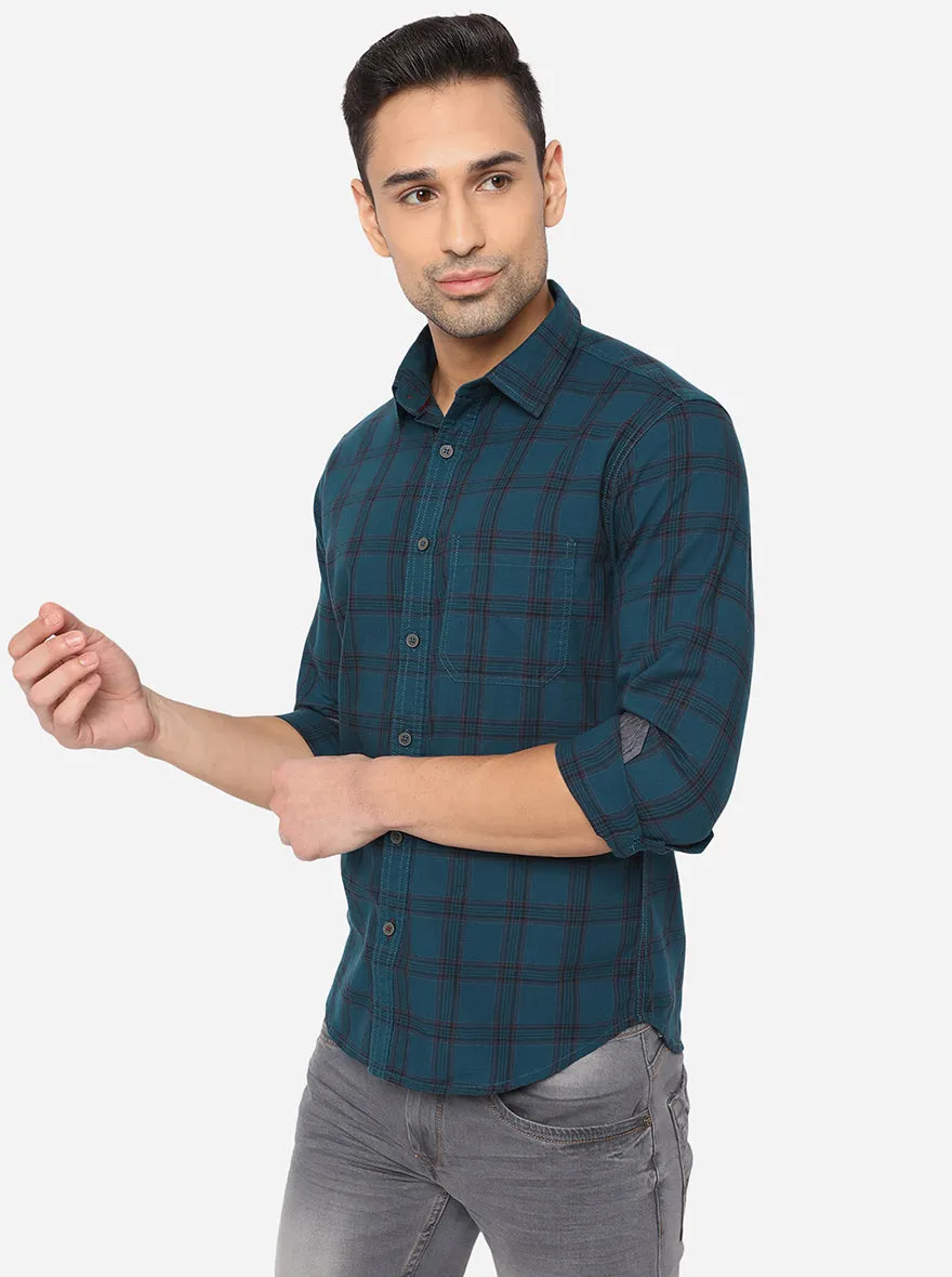 Corsair Blue Checked Slim Fit Semi Casual Shirt | Greenfibre