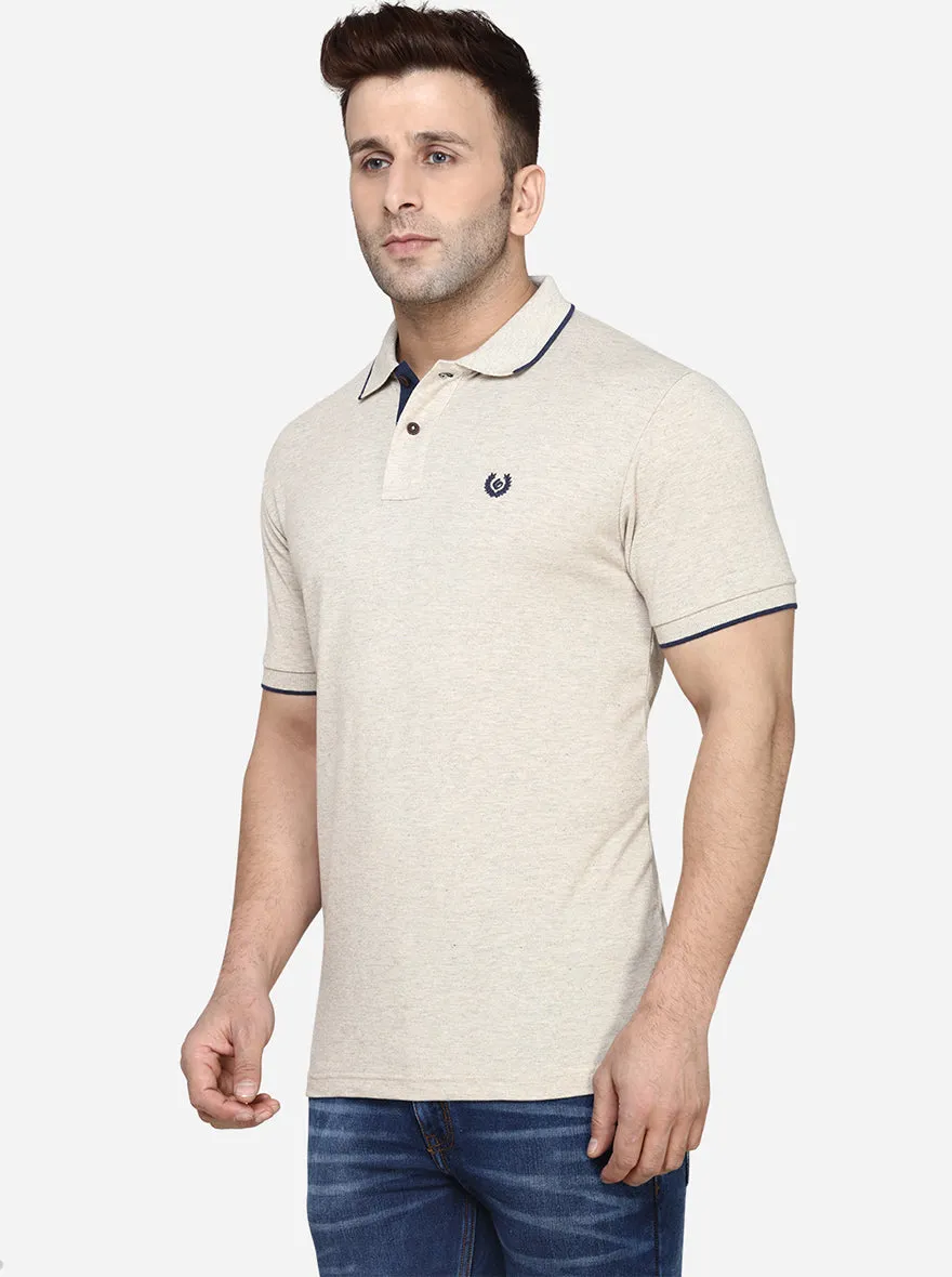 Cream Solid Slim Fit Polo T-Shirt | Greenfibre