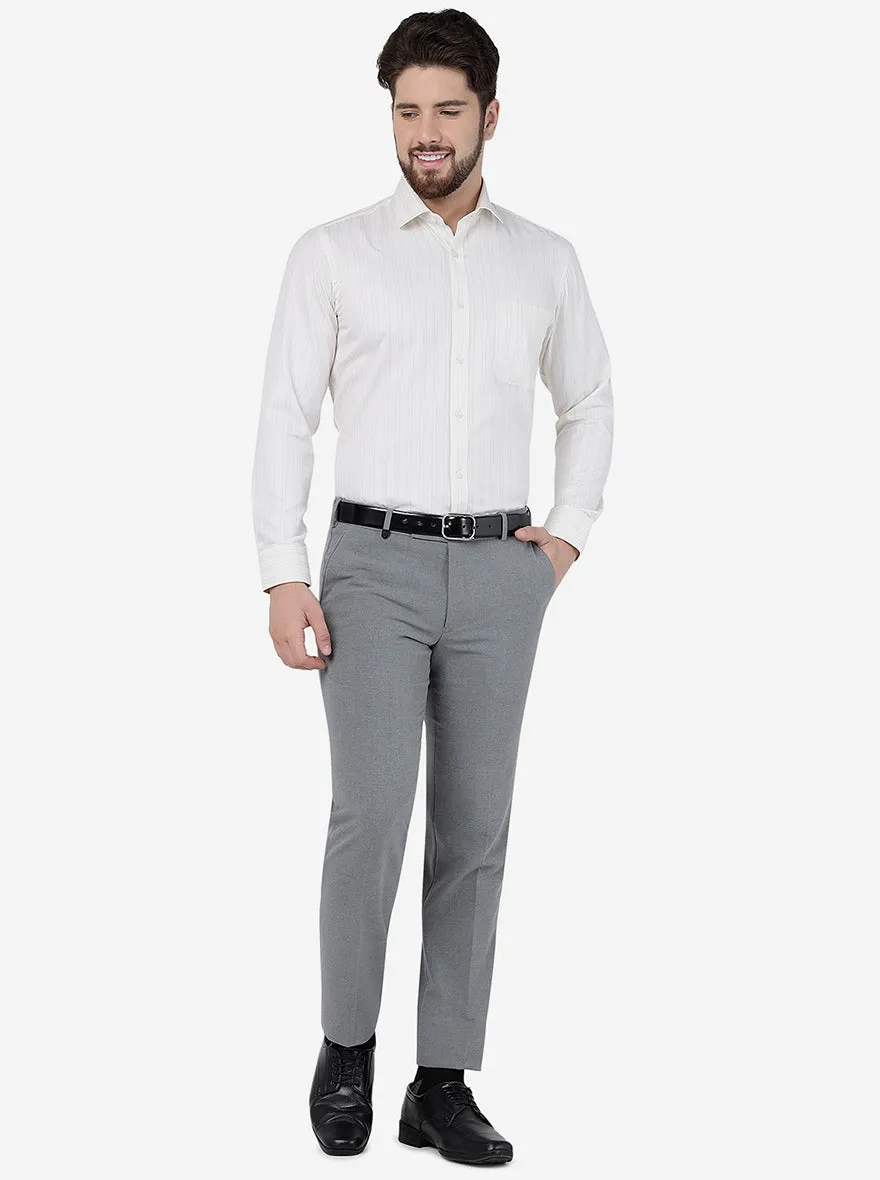 Cream Striped Slim Fit Formal Shirt | Greenfibre