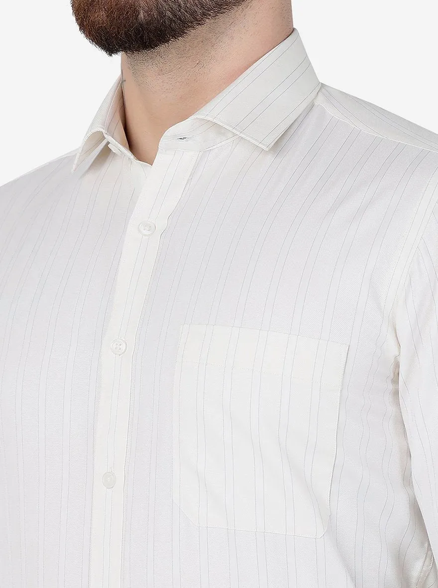 Cream Striped Slim Fit Formal Shirt | Greenfibre