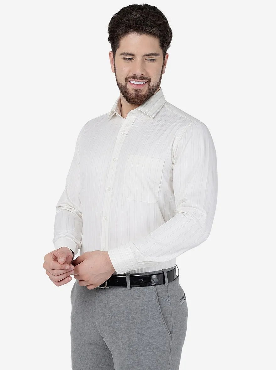 Cream Striped Slim Fit Formal Shirt | Greenfibre