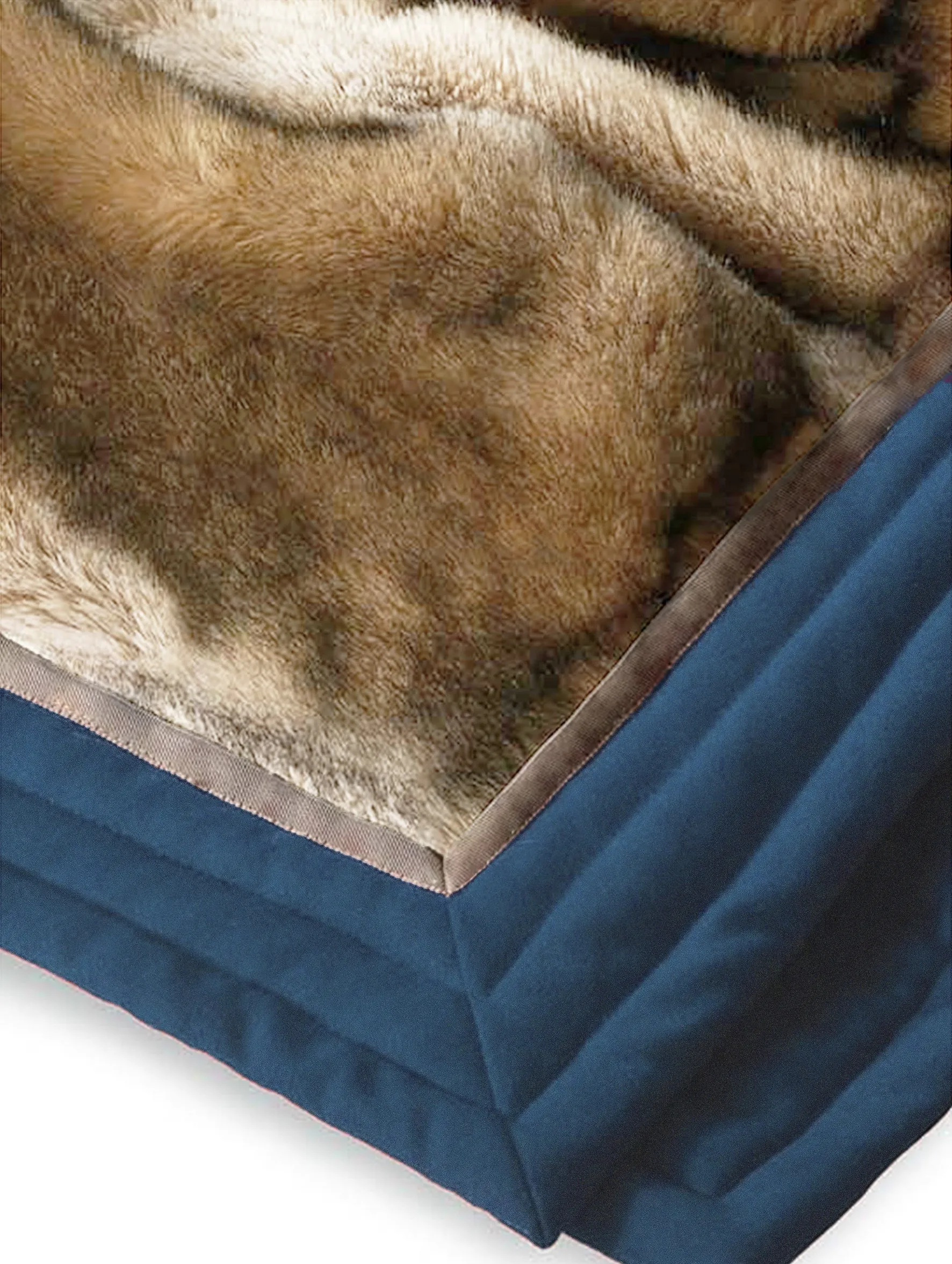 Faux fur throw in gold and brown with loden in teal