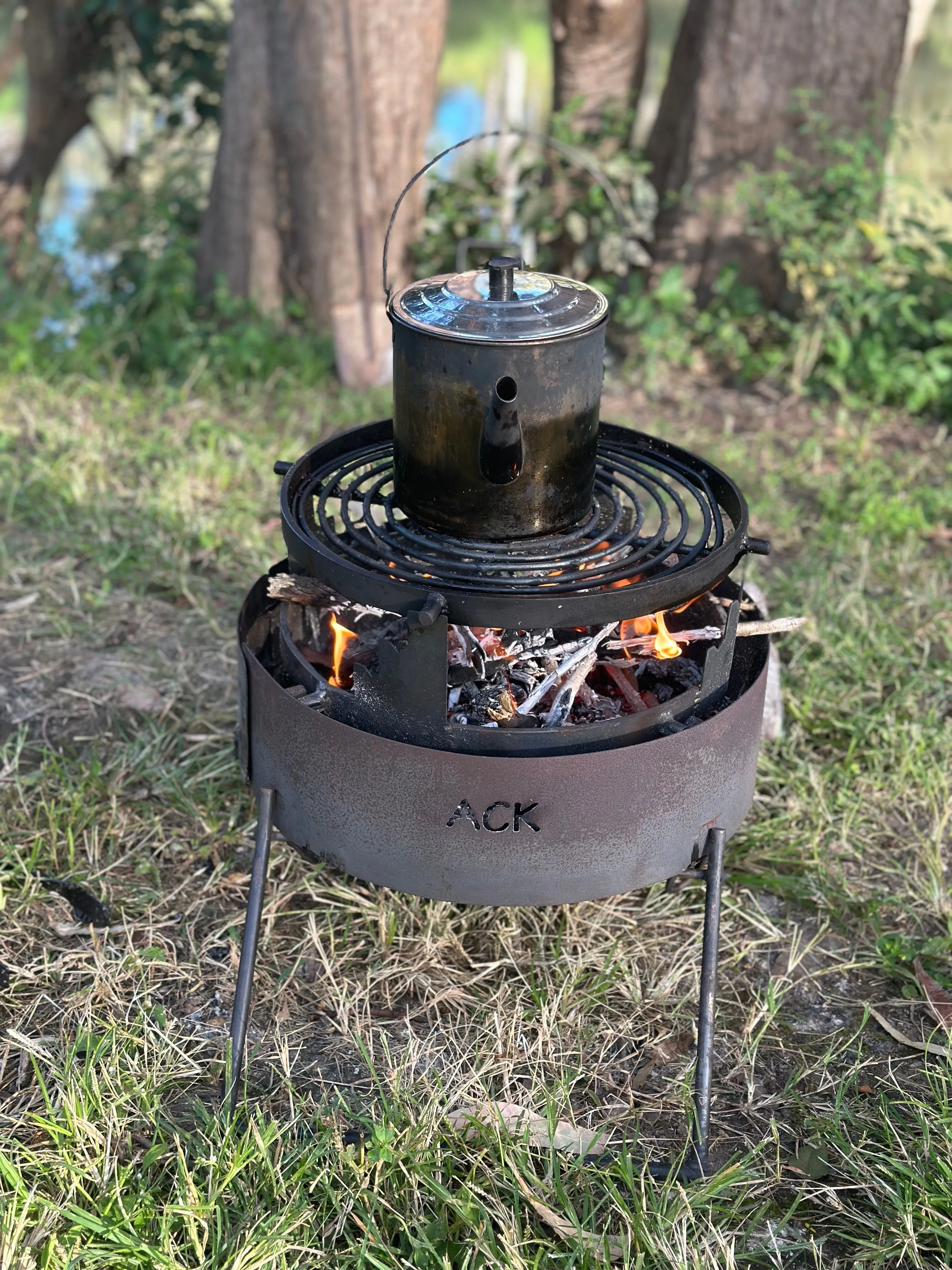 Folding Fire Pit with Hot Plate, Grill, Riser, Trivet & Hook