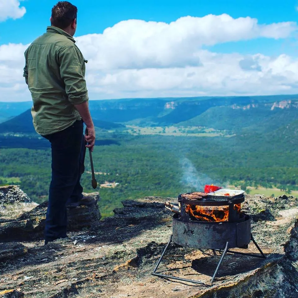 Folding Fire Pit with Hot Plate, Grill, Riser, Trivet & Hook