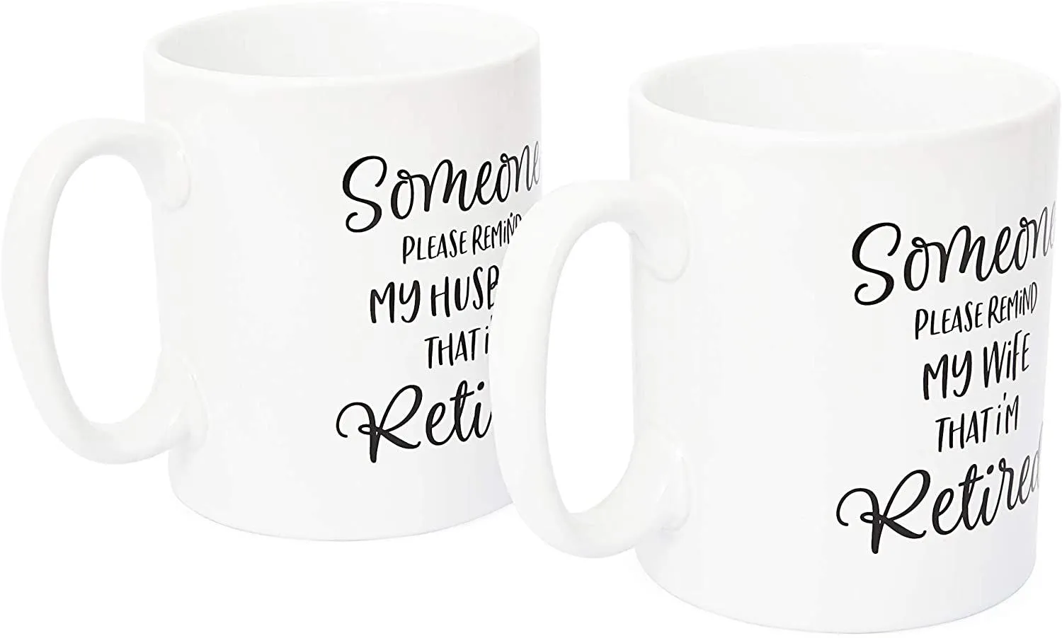 Funny Retirement Coffee Mugs, Gag Gift for Husband and Wife (2 Pack)