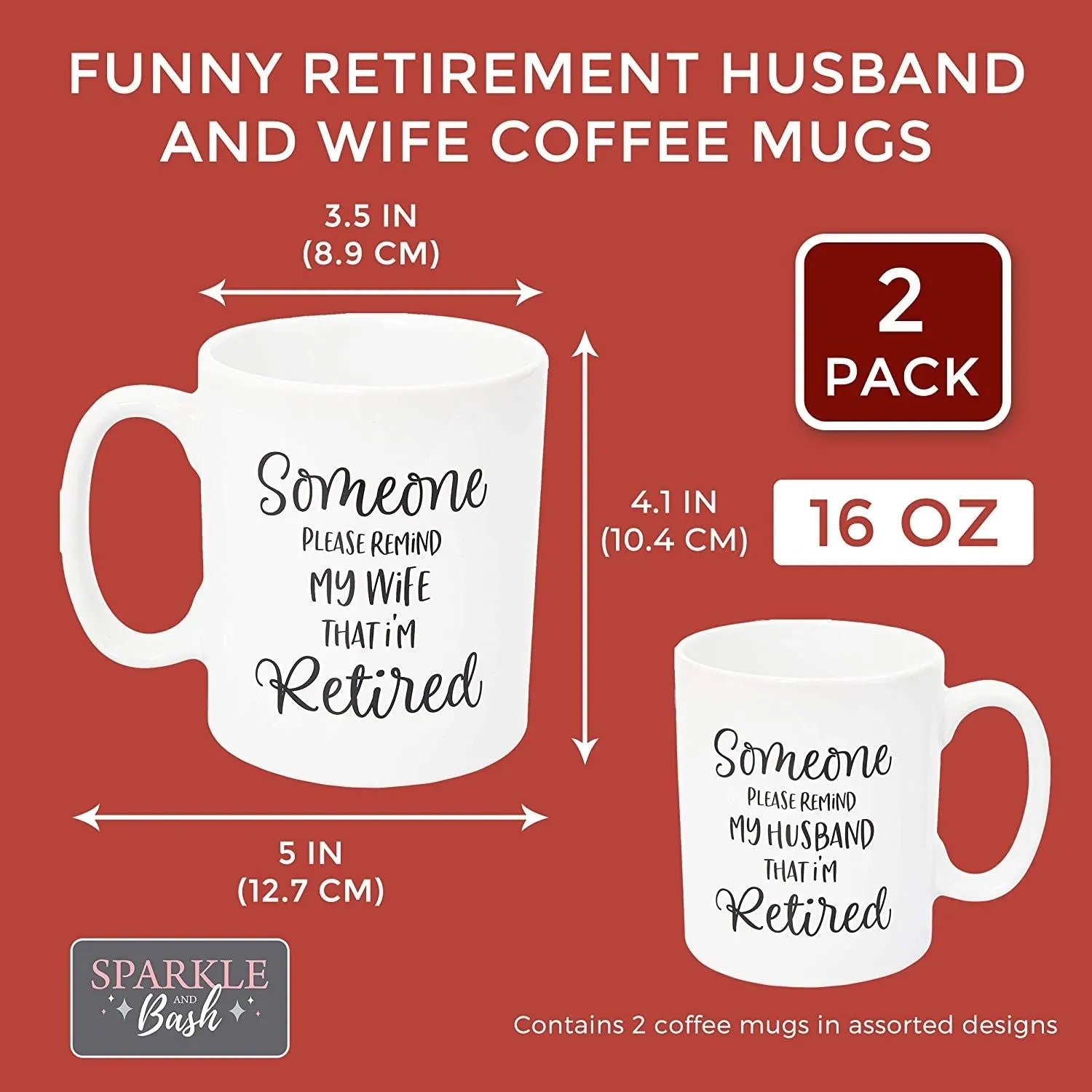 Funny Retirement Coffee Mugs, Gag Gift for Husband and Wife (2 Pack)