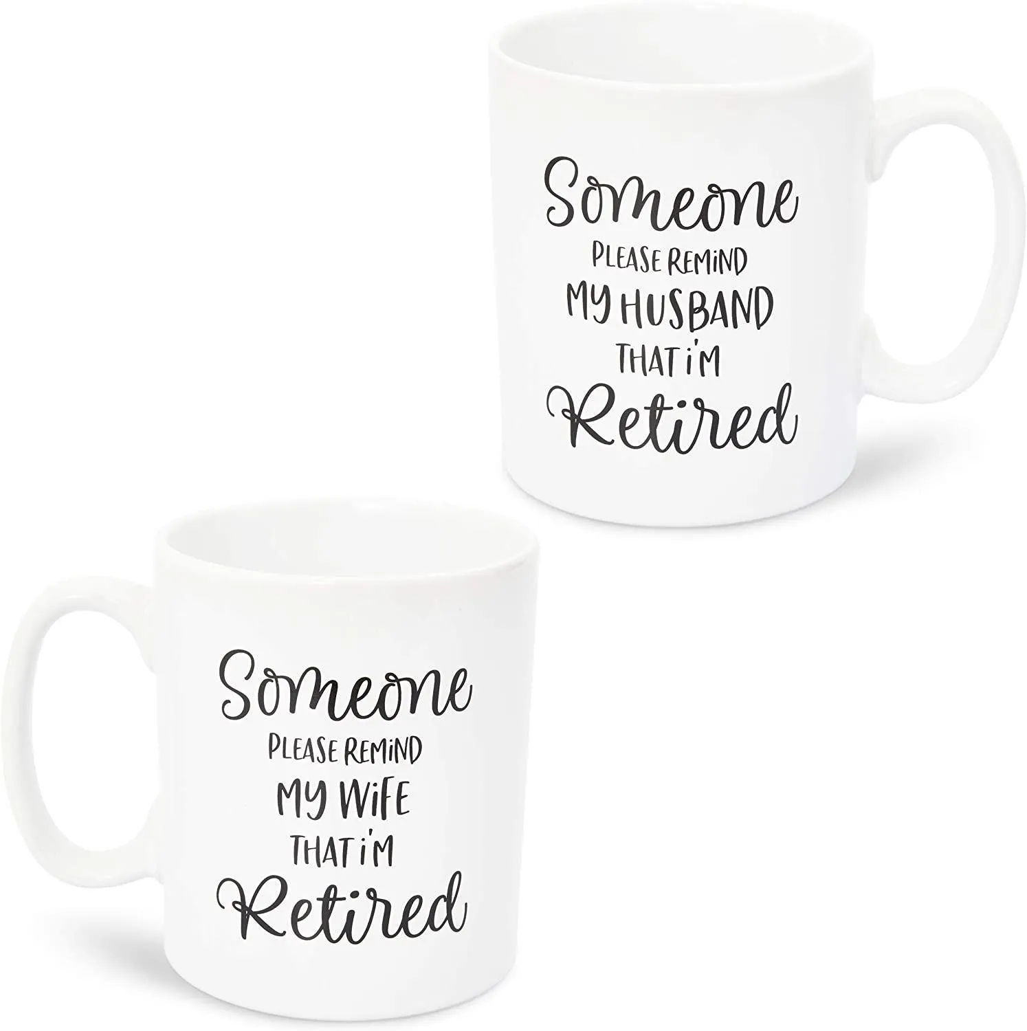 Funny Retirement Coffee Mugs, Gag Gift for Husband and Wife (2 Pack)