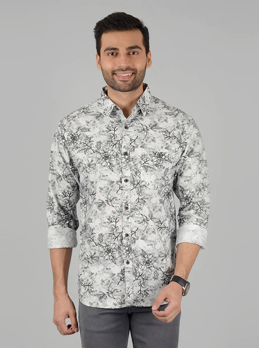 Grey Printed Slim Fit Casual Shirt | Greenfibre