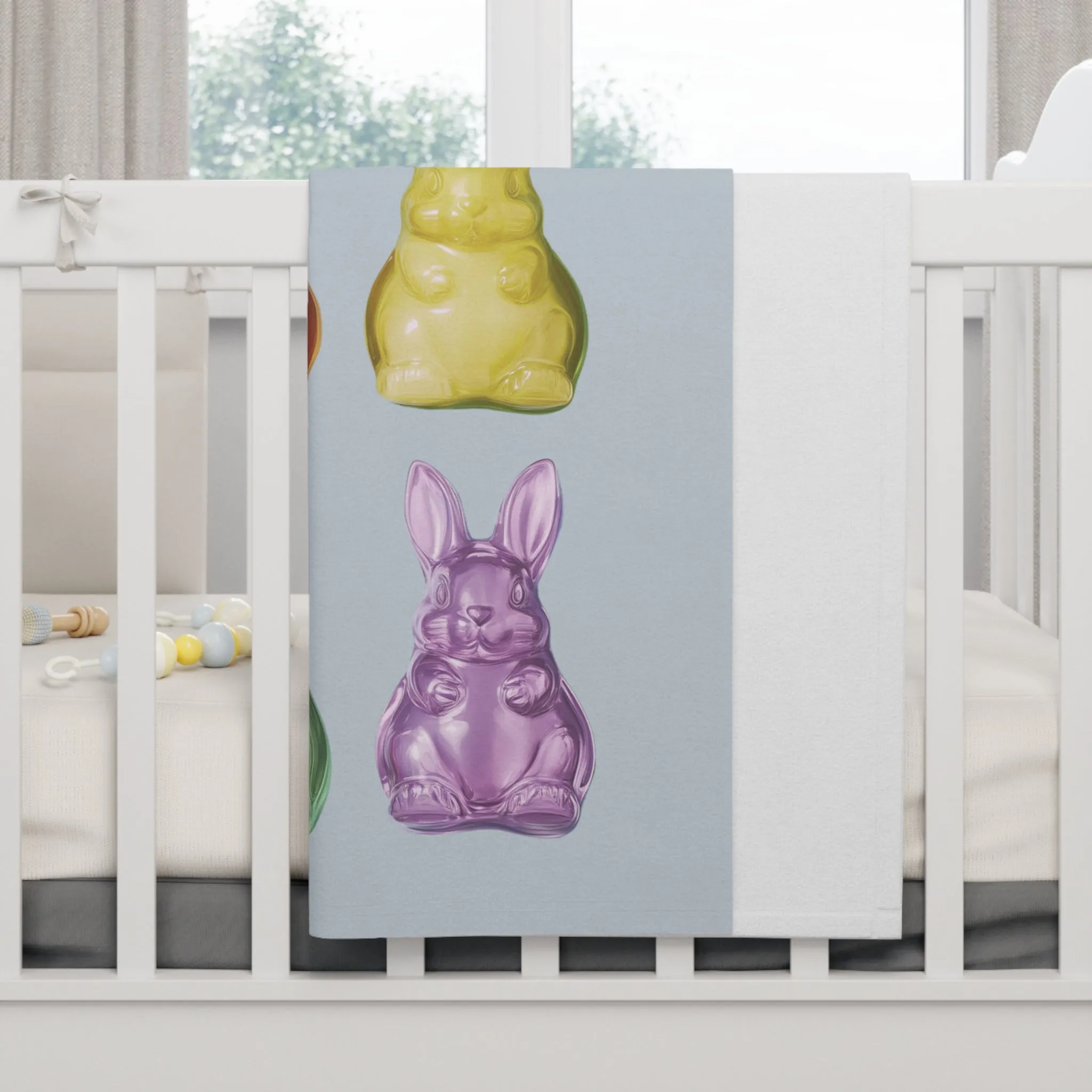 Gummy Rabbits Gray Soft Fleece Baby Blanket