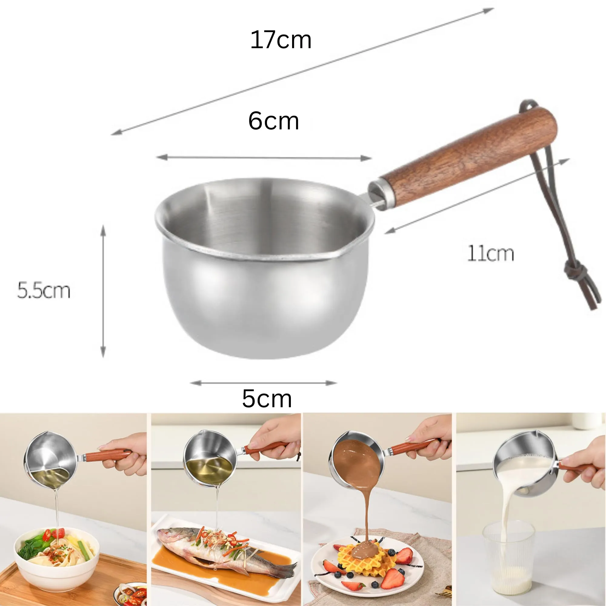 HomeEssentials Tadka Pan - 6cm, 150ml, 0.27kg | Induction Friendly | Milk Pan | Nonstick 3-Layer Body, 100% Pure & Toxin-Free, No Chemical Coating (Stainless Steel)