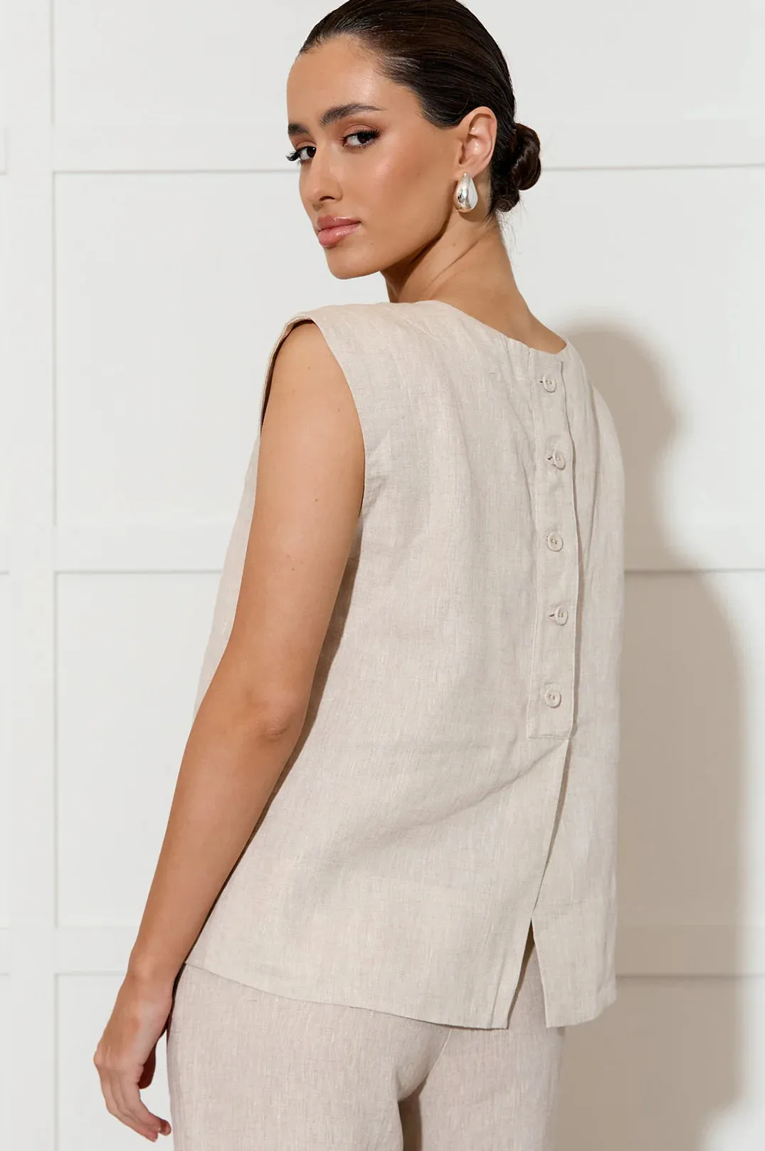 Kita Linen Button Back Top