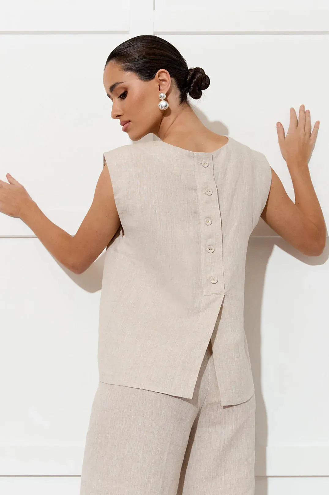 Kita Linen Button Back Top