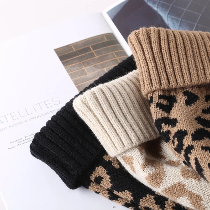 Leopard Knitted Hats Autumn Winter Beanie Hats For Men Women Outdoor Winter Hat Thicken Warm Cap Boy Girls Trendy Pom Pom Hat