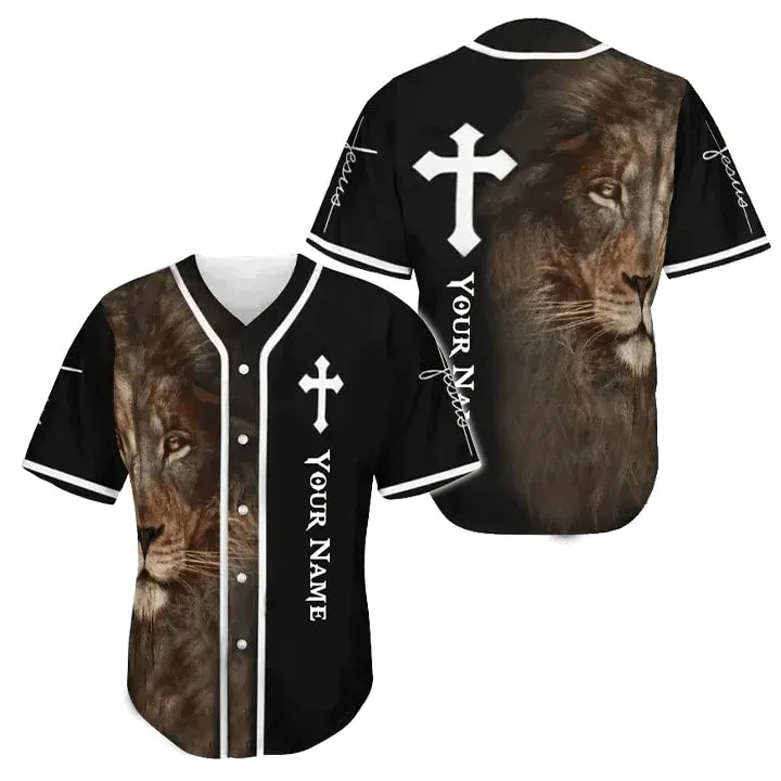 Lion Jesus Cross Custom Baseball Jersey - Personalized Jesus Baseball Jersey For Men and Women