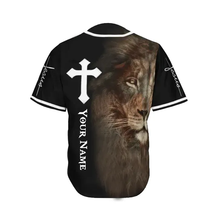 Lion Jesus Cross Custom Baseball Jersey - Personalized Jesus Baseball Jersey For Men and Women