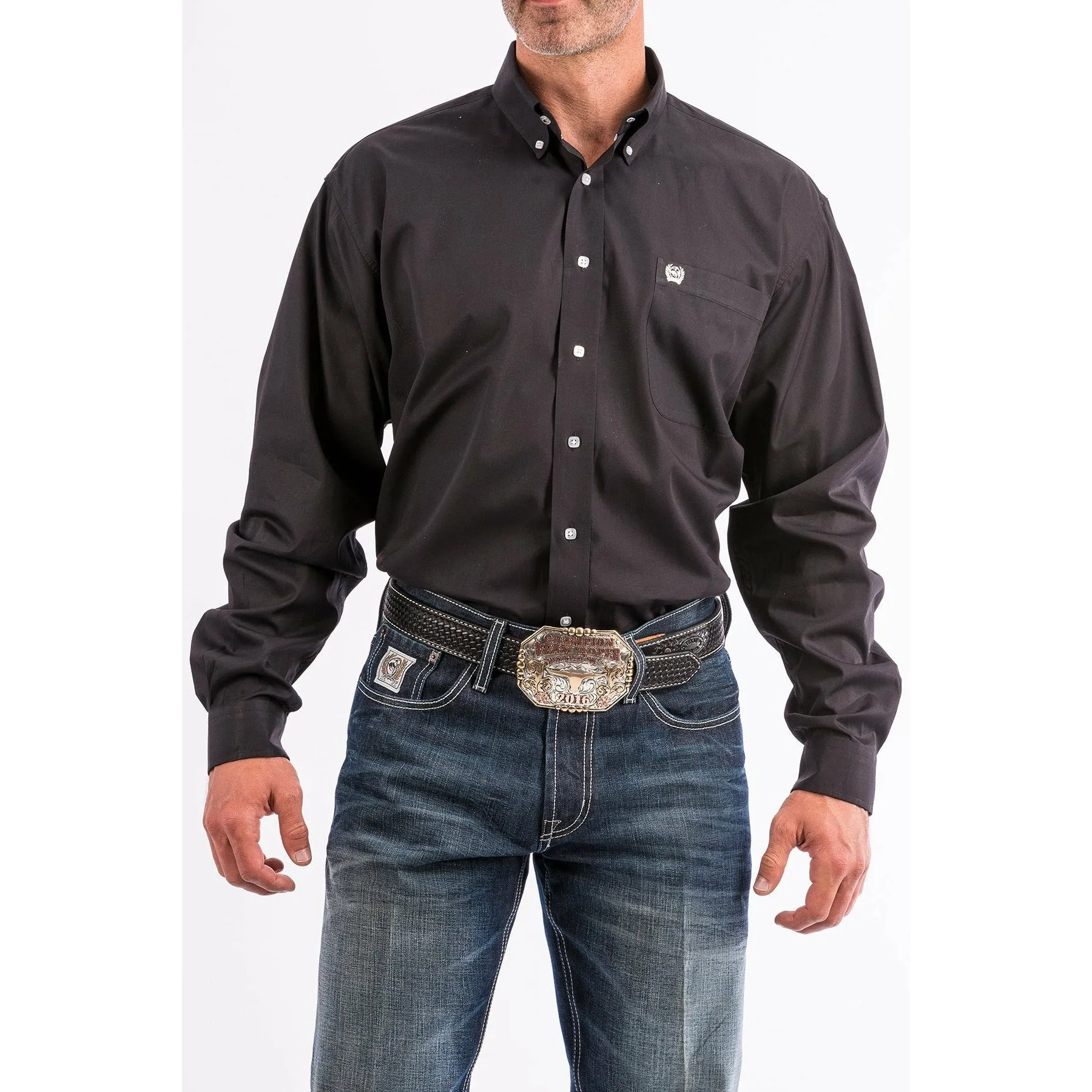 MEN'S SOLID BLACK BUTTON-DOWN WESTERN SHIRT