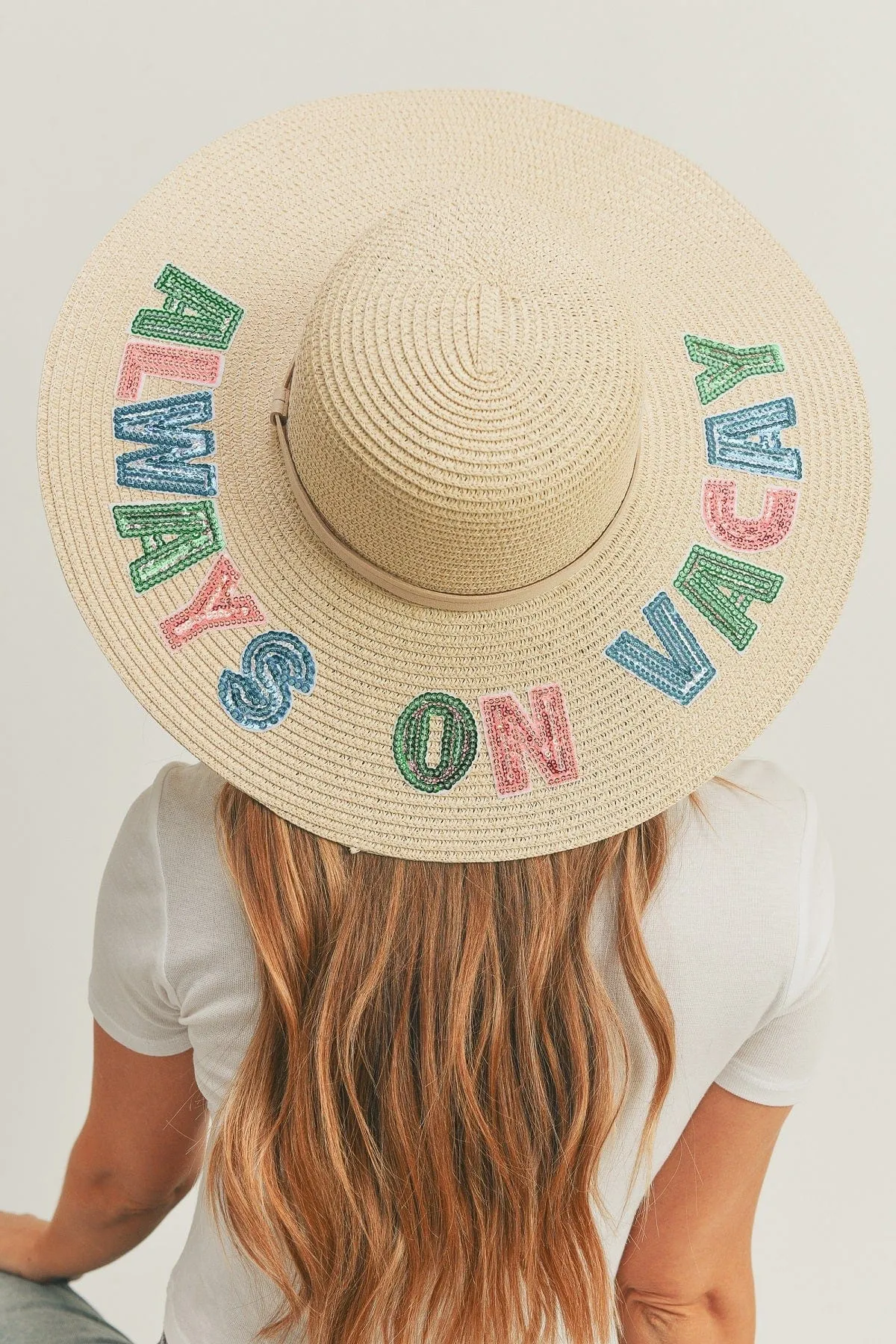 MH0120 Sequin Letter "Always on Vacay" Floppy Hat