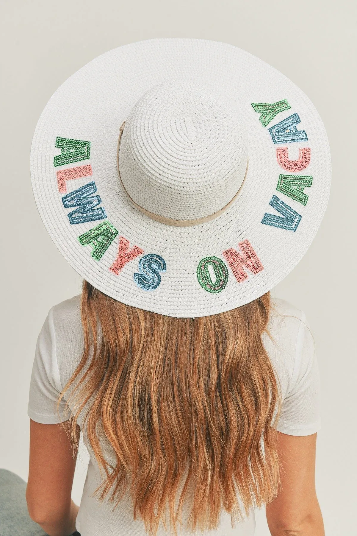 MH0120 Sequin Letter "Always on Vacay" Floppy Hat