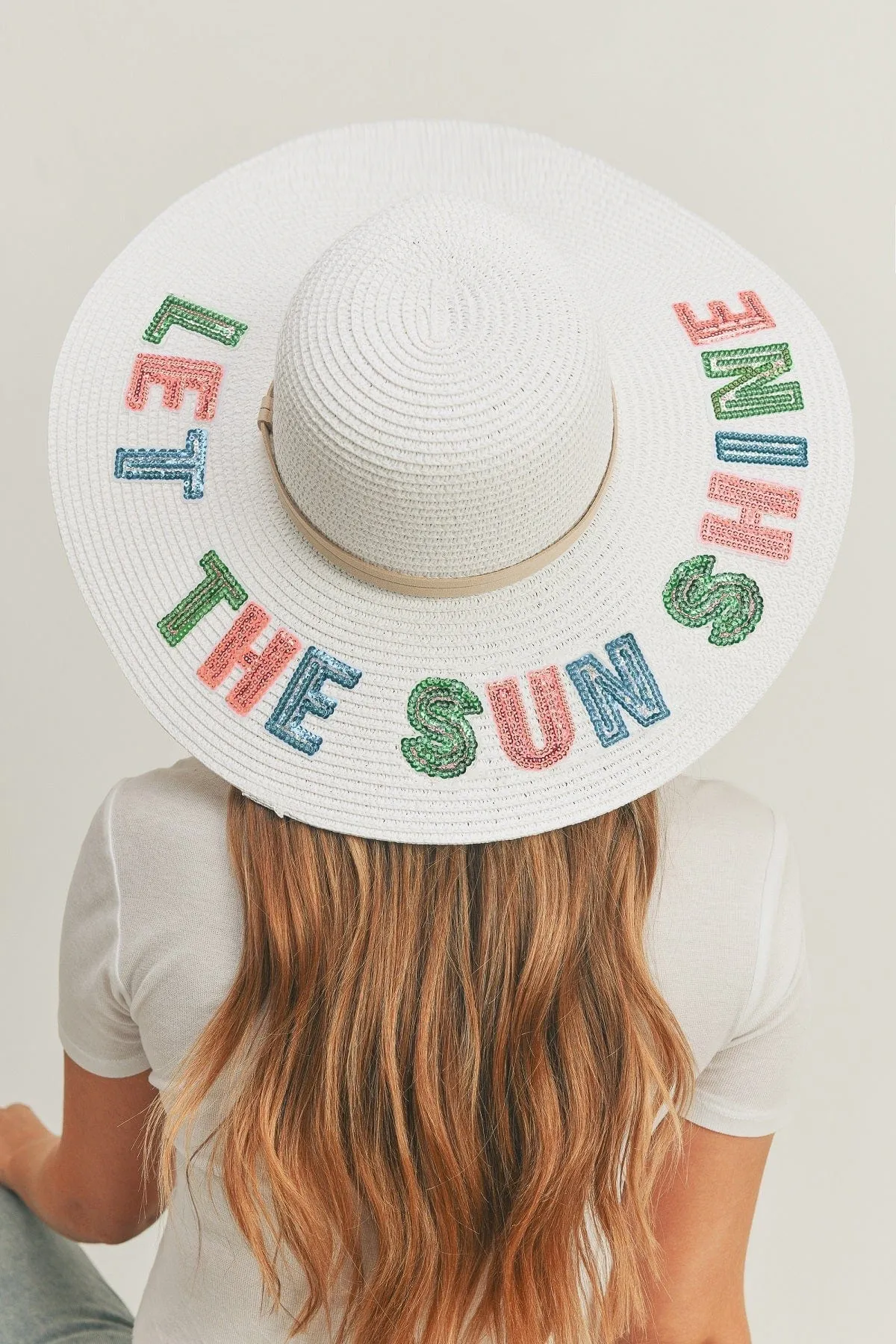 MH0121 Sequin Letter "Let The Sunshine" Floppy Hat