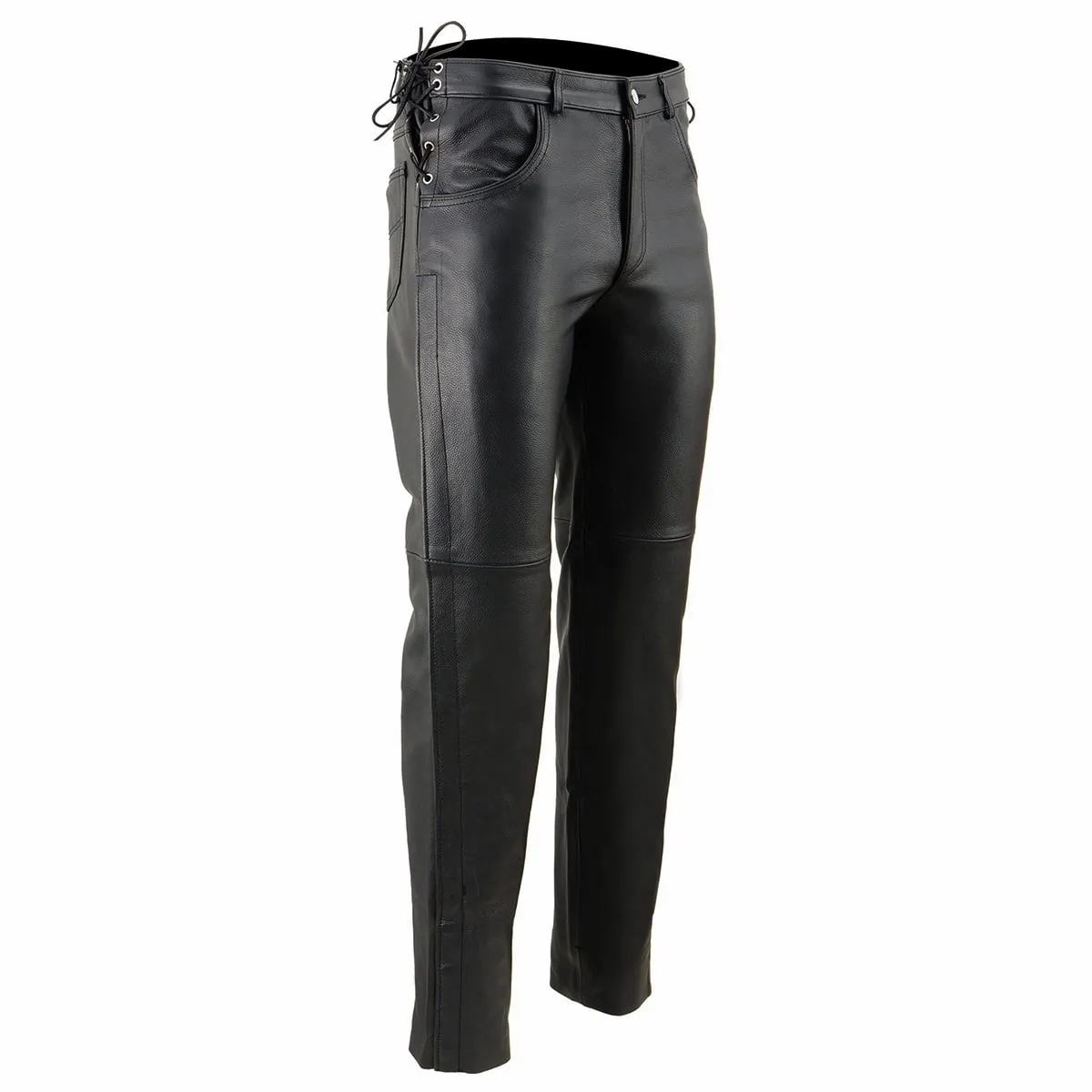 Milwaukee Leather SH1987 Men's Black Leather Deep Pocket Motorcycle Over Pants with Side Laces