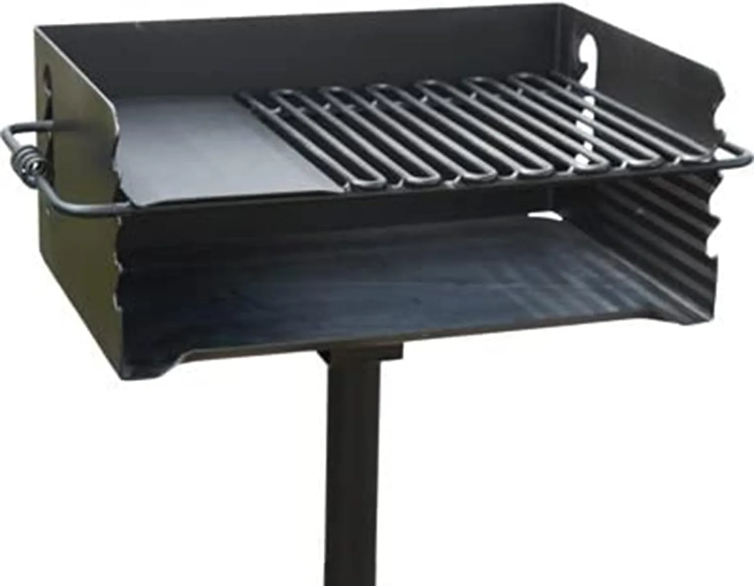 Pilot Rock CBP-247 Jumbo Park Style Heavy Duty Steel Outdoor BBQ Charcoal Grill with Cooking Grate and 2 Piece Post for Camping and Backyards, Black