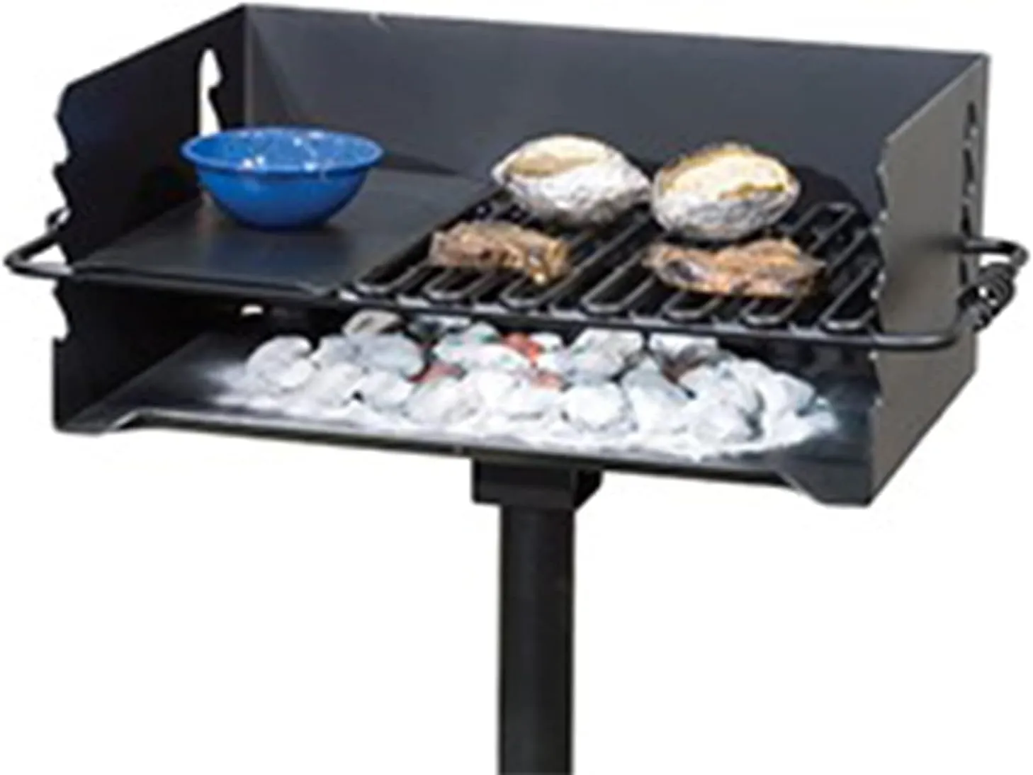 Pilot Rock CBP-247 Jumbo Park Style Heavy Duty Steel Outdoor BBQ Charcoal Grill with Cooking Grate and 2 Piece Post for Camping and Backyards, Black