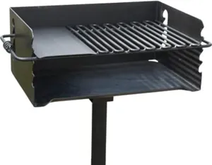 Pilot Rock CBP-247 Jumbo Park Style Heavy Duty Steel Outdoor BBQ Charcoal Grill with Cooking Grate and 2 Piece Post for Camping and Backyards, Black