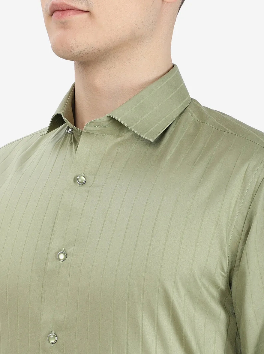 Pista Green Striped Slim Fit Party Wear Shirt | Greenfibre