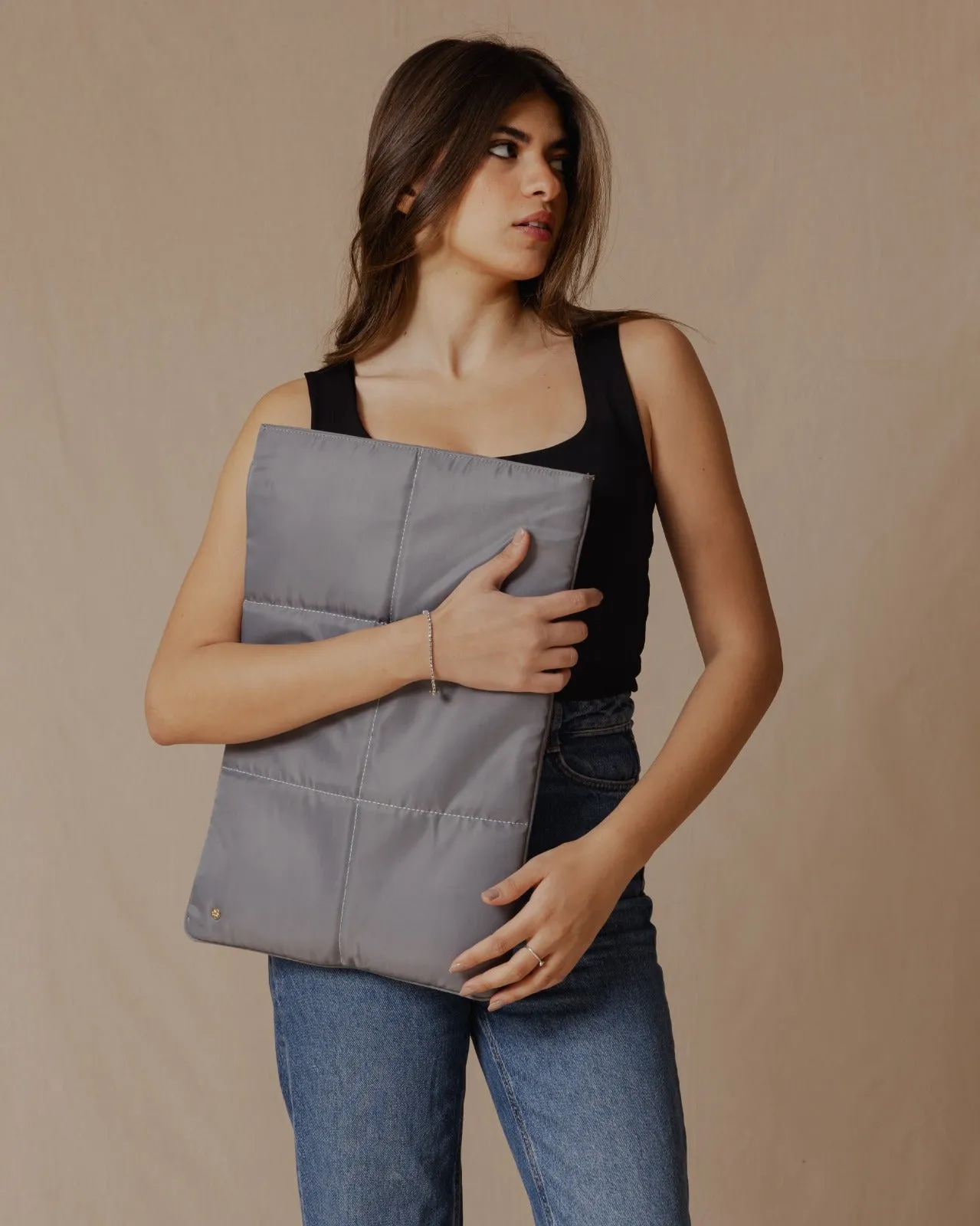 Quilted Nylon Laptop Sleeve Grey