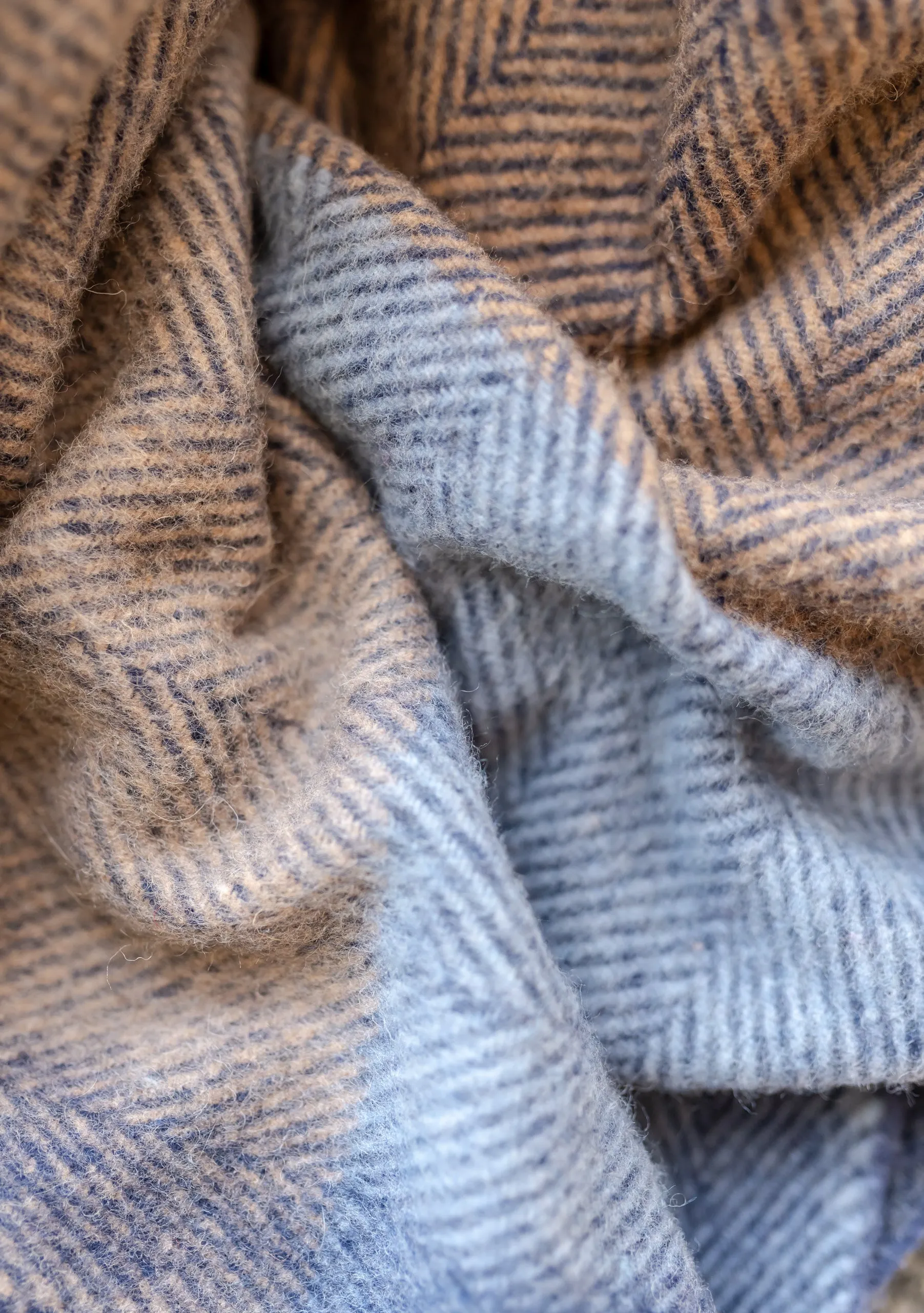 Recycled Wool Extra Large Blanket in Blue Herringbone Block Check