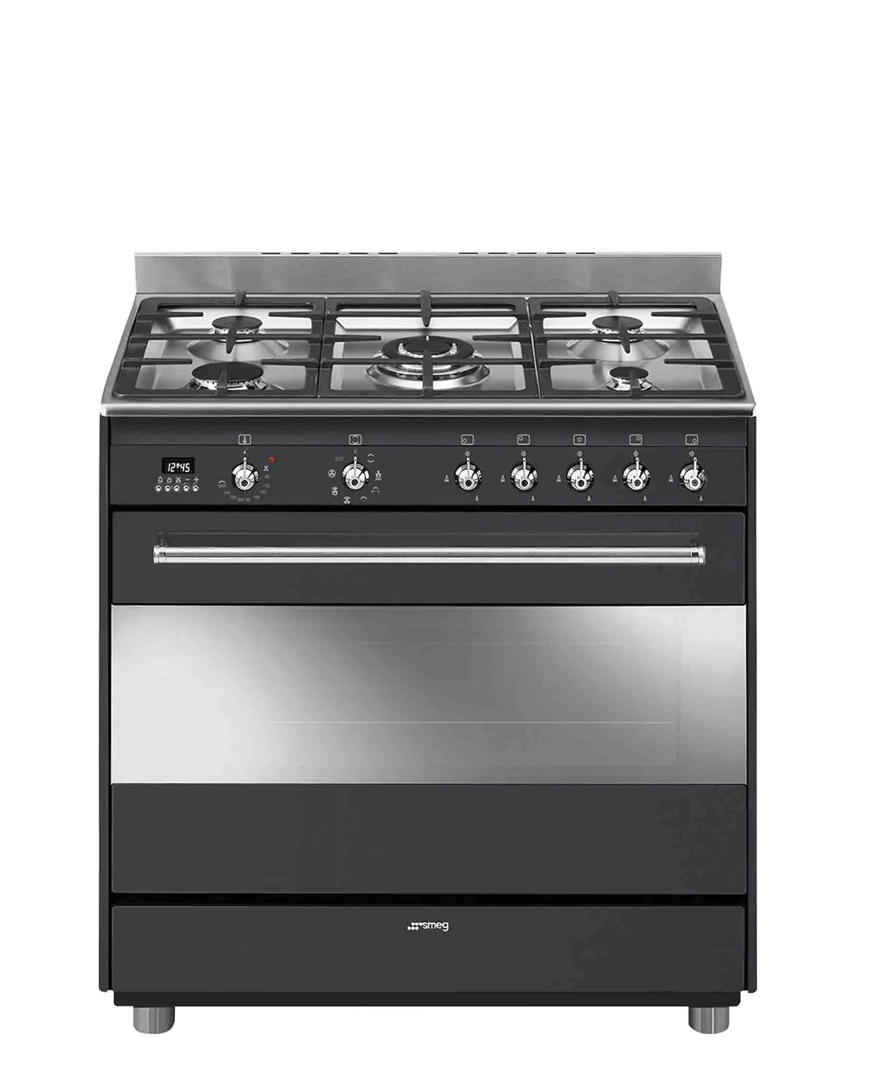 Smeg 90cm 5 Burner Gas/Electric Stove - Black