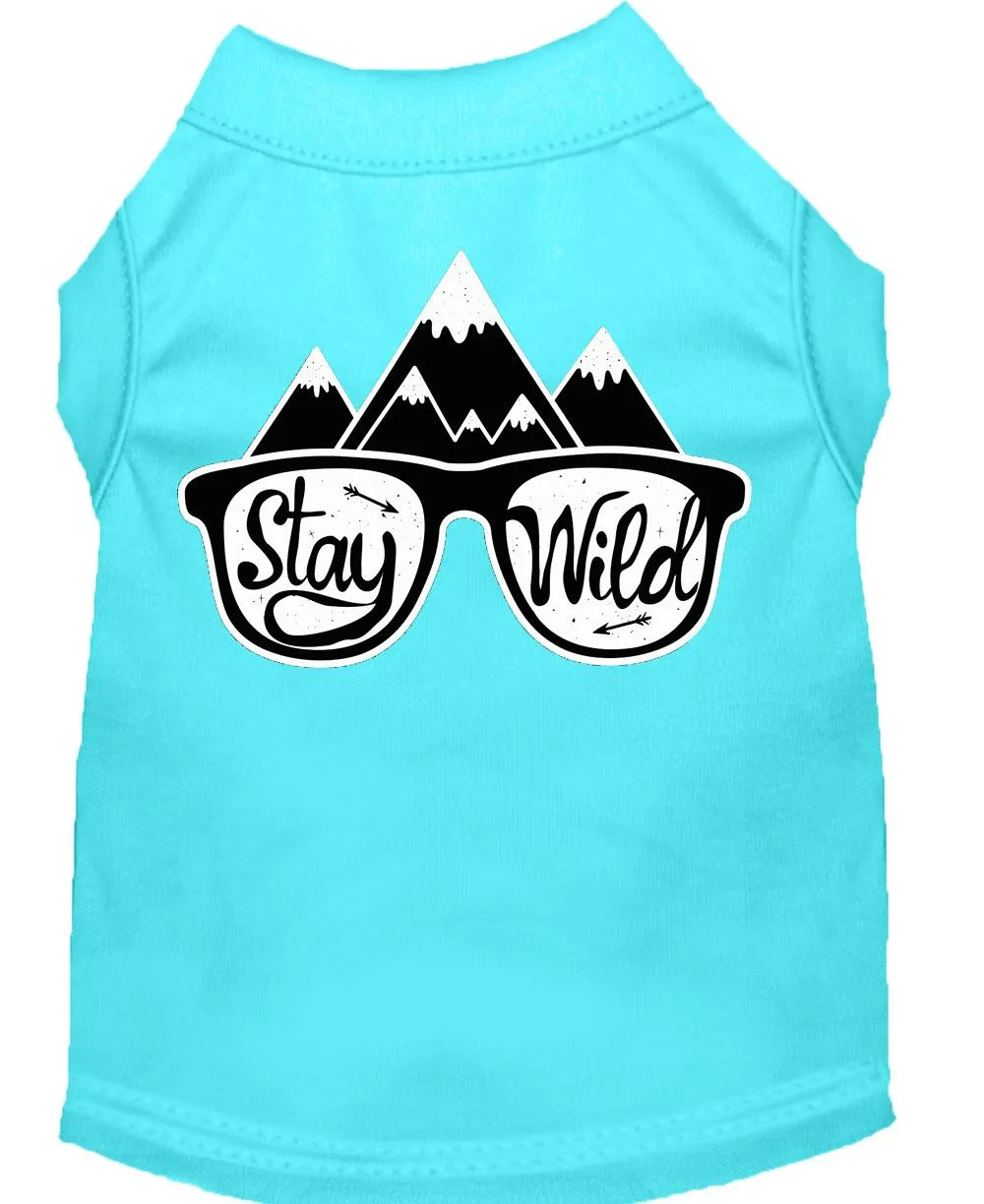 Stay Wild Screen Print Dog Shirt Aqua Lg (14)